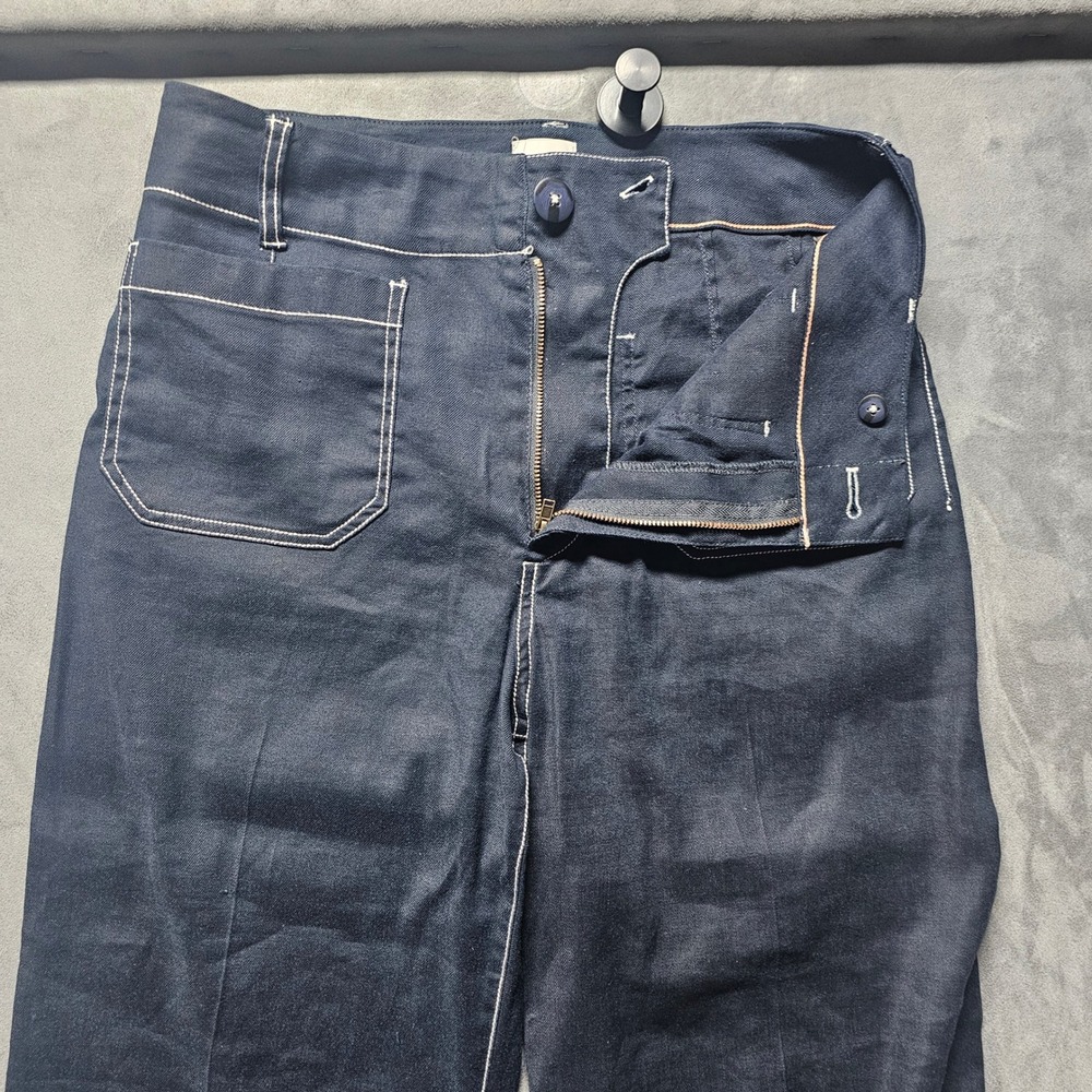 Maeve The Colette Navy Blue Linen Blend Wide Leg Contrast Stitch Pants Womens 28
